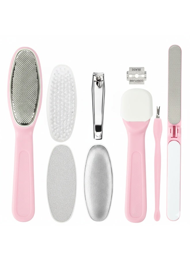 9 Piece Professional Manicure & Pedicure Kit for Women , Easy to Use Callus Remover, Foot File & Nail Care Set for Home & Salon, Stainless Steel & ABS Tools for Smooth, Soft Feet and Perfect Nails - Pink - Image 1