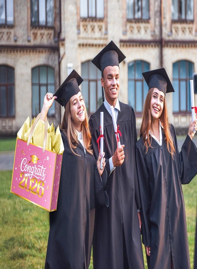حقيبة هدايا تخرج كبيرة من XiaosRen، حقيبة هدايا تهنئة لعام 2026 مع ورق تغليف وبطاقة للجامعة، لوازم تزيين حفلات تخرج دفعة 2026 (وردي، ذهبي) - Image 4