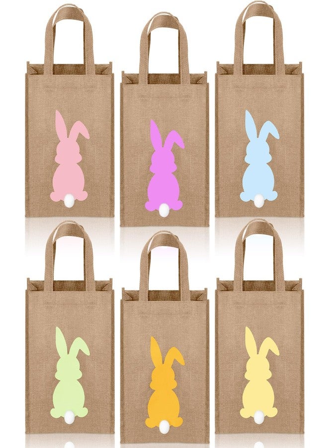 مجموعة سيل تراينجل من 6 حقائب تسوق من الخيش لعيد الفصح للأطفال، حقيبة أرنب عيد الفصح قابلة لإعادة الاستخدام بمقبض وذيل منفوش، سلال هدايا حلوى وبيض عيد الفصح للأولاد والبنات، 11 × 9.4 × 3.94 بوصة - Image 1