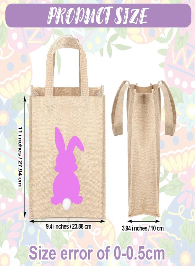 مجموعة سيل تراينجل من 6 حقائب تسوق من الخيش لعيد الفصح للأطفال، حقيبة أرنب عيد الفصح قابلة لإعادة الاستخدام بمقبض وذيل منفوش، سلال هدايا حلوى وبيض عيد الفصح للأولاد والبنات، 11 × 9.4 × 3.94 بوصة - Image 2