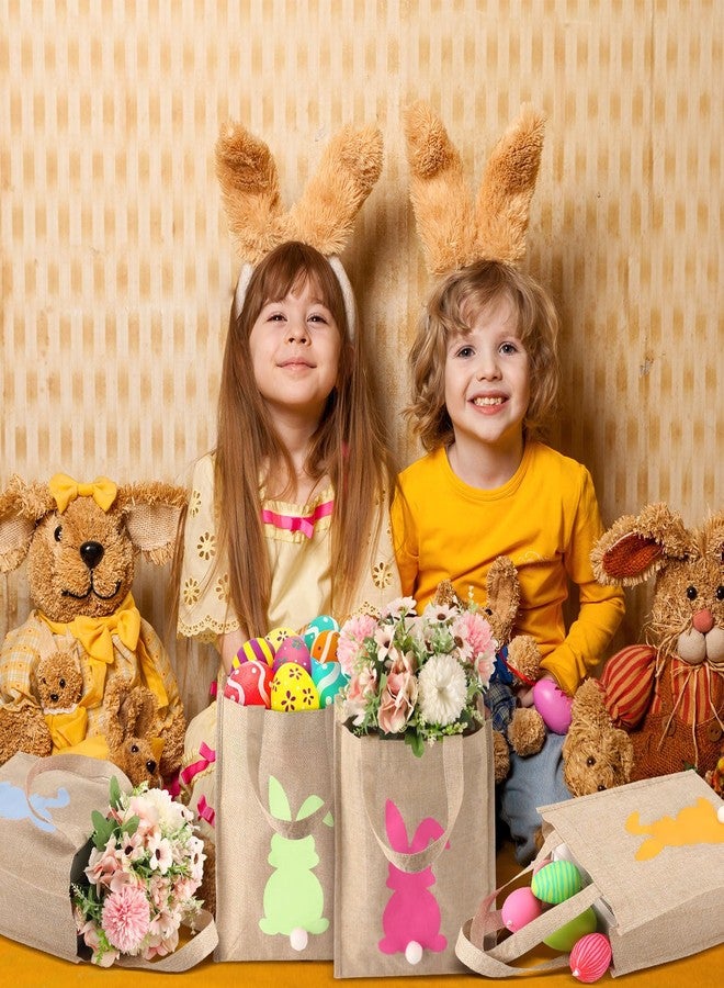 مجموعة سيل تراينجل من 6 حقائب تسوق من الخيش لعيد الفصح للأطفال، حقيبة أرنب عيد الفصح قابلة لإعادة الاستخدام بمقبض وذيل منفوش، سلال هدايا حلوى وبيض عيد الفصح للأولاد والبنات، 11 × 9.4 × 3.94 بوصة - Image 5