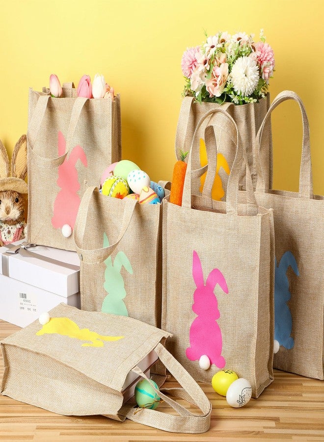 مجموعة سيل تراينجل من 6 حقائب تسوق من الخيش لعيد الفصح للأطفال، حقيبة أرنب عيد الفصح قابلة لإعادة الاستخدام بمقبض وذيل منفوش، سلال هدايا حلوى وبيض عيد الفصح للأولاد والبنات، 11 × 9.4 × 3.94 بوصة - Image 4