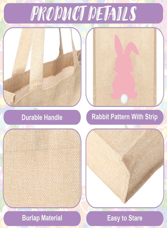 مجموعة سيل تراينجل من 6 حقائب تسوق من الخيش لعيد الفصح للأطفال، حقيبة أرنب عيد الفصح قابلة لإعادة الاستخدام بمقبض وذيل منفوش، سلال هدايا حلوى وبيض عيد الفصح للأولاد والبنات، 11 × 9.4 × 3.94 بوصة - Image 3