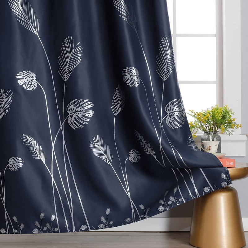 Estelar Textiler Navy Blue Blackout Curtain Extra Wide for Sliding Door 120W x 108L Inch Curtain with Silver Palm Tree Printed Light Blocking curtain for Patio Door  10ft Wide x9ft Long  1 Panel - Image 4