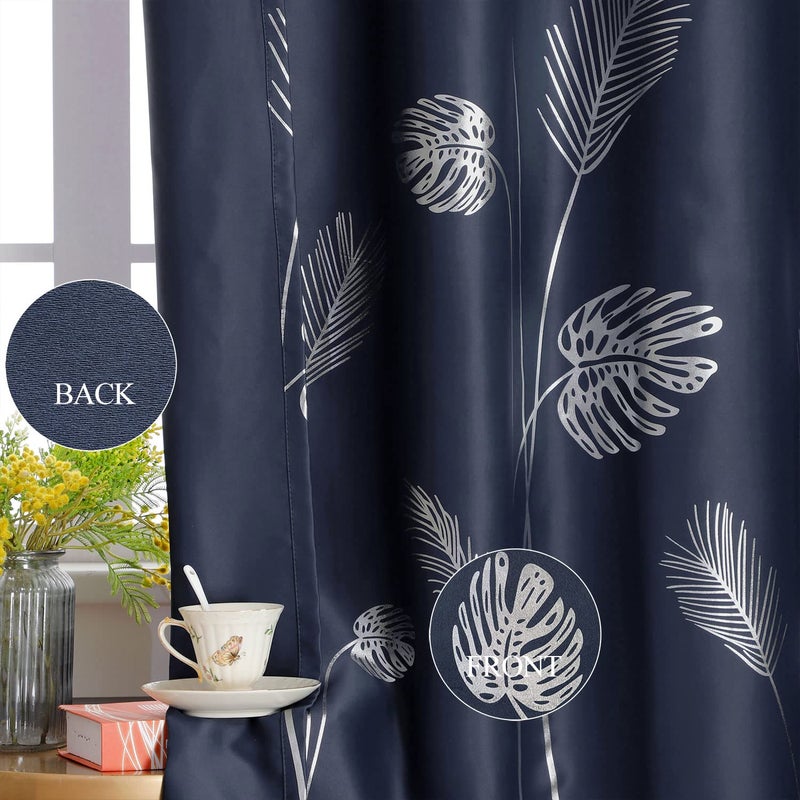 Estelar Textiler Navy Blue Blackout Curtain Extra Wide for Sliding Door 120W x 108L Inch Curtain with Silver Palm Tree Printed Light Blocking curtain for Patio Door  10ft Wide x9ft Long  1 Panel - Image 5