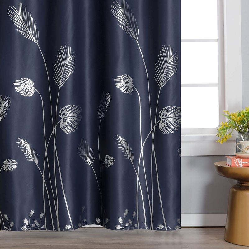Estelar Textiler Navy Blue Blackout Curtain Extra Wide for Sliding Door 120W x 108L Inch Curtain with Silver Palm Tree Printed Light Blocking curtain for Patio Door  10ft Wide x9ft Long  1 Panel - Image 3
