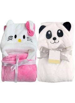Brandonn All In 1 Ultrasoft Luxury Hooded Funny Caps Wrapper Baby Bath Towel Baby Blanket  - Image 2