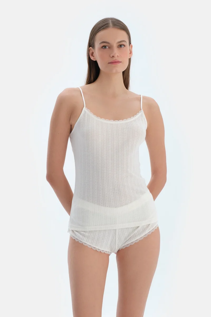 داجي Ecru Pointel Thin Strap Tank Top