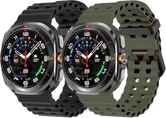 CERLINK Ocean Silicone Bands For Samsung Galaxy Watch 7 Ultra 47MM Band, Adjustable Breathable Soft Waterproof Strap For Galaxy Watch 7 Ultra (Pack-2 Black,Green) - Image 1