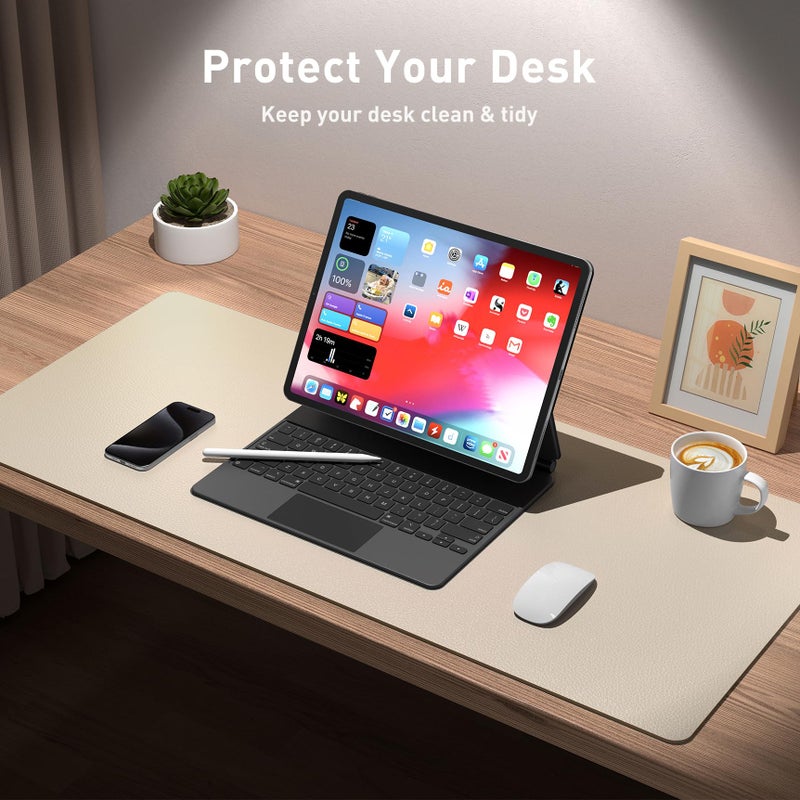 Aothia Leather Desk Pad Protector, Office Desk Mat, Large Mouse Pad, Non-Slip PU Leather Desk Blotter, Laptop Desk Pad, Waterproof Desk Writing Pad for Office and Home (48"x17", Beige) - Image 3