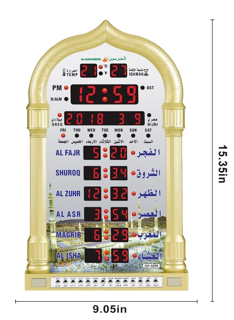 HA-4008 ساعة حائط إسلامية رقمية LED، ساعة حائط لأوقات صلاة المسجد، ساعة مسجد مع أذان كامل (أسود)  - Image 3