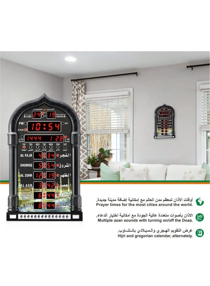 HA-4008 ساعة حائط إسلامية رقمية LED، ساعة حائط لأوقات صلاة المسجد، ساعة مسجد مع أذان كامل (أسود)  - Image 2