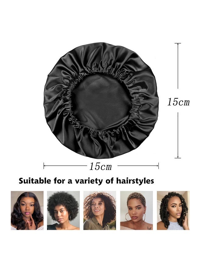 قبعة نوم ساتان قابلة للتعديل على الوجهين للبنات باللون الأسود - Image 2