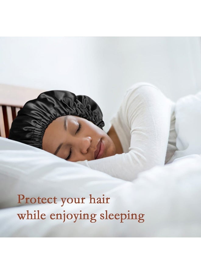 قبعة نوم ساتان قابلة للتعديل على الوجهين للبنات باللون الأسود - Image 5