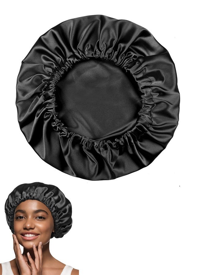 قبعة نوم ساتان قابلة للتعديل على الوجهين للبنات باللون الأسود - Image 1