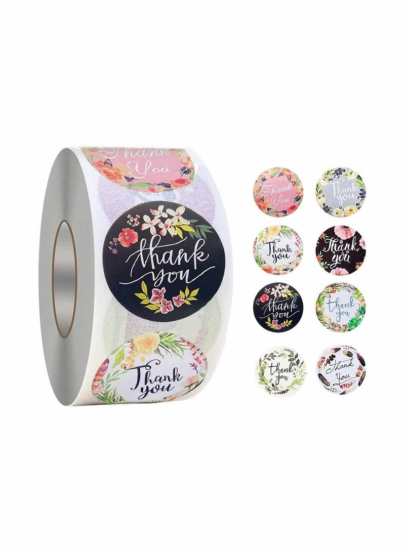 Thank You Stickers Roll with 8 Unique Floral Designs for Appreciation and Gratitude - Image 1