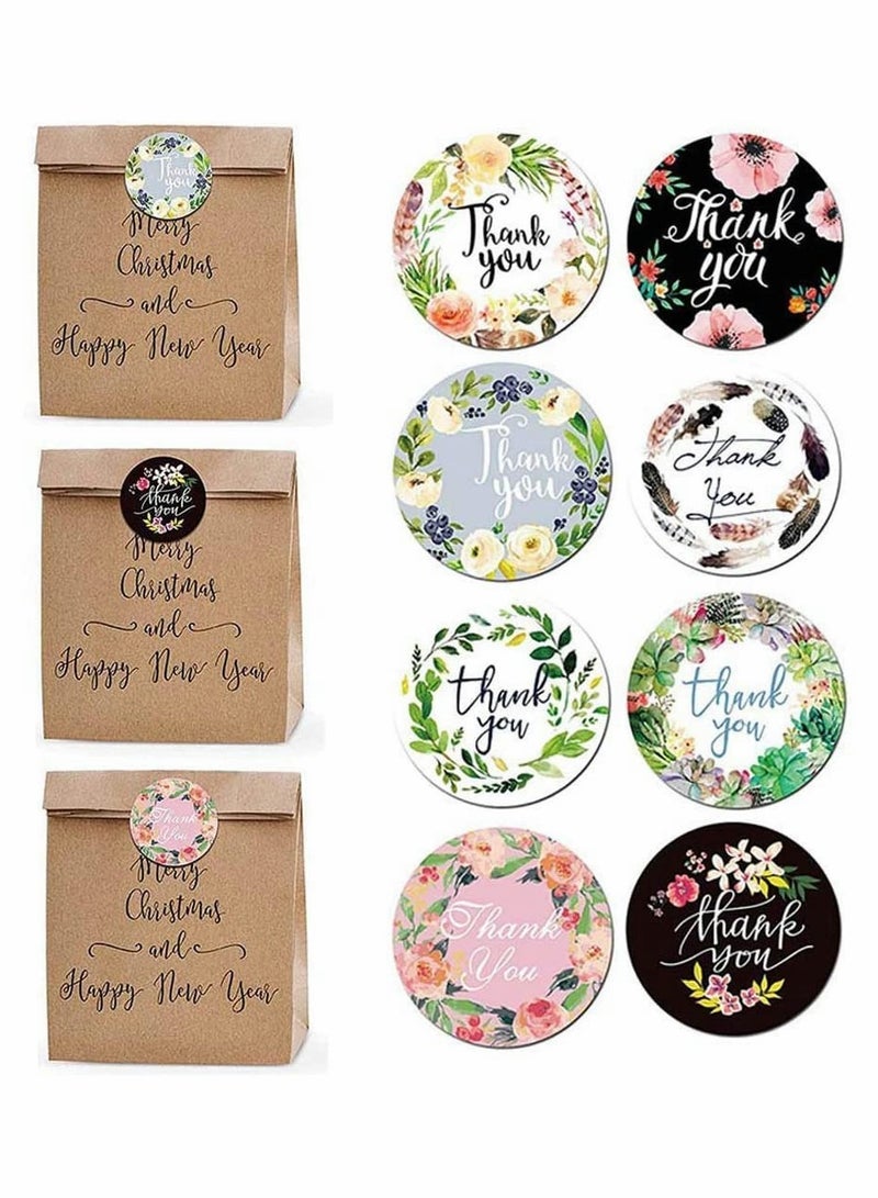 Thank You Stickers Roll with 8 Unique Floral Designs for Appreciation and Gratitude - Image 2