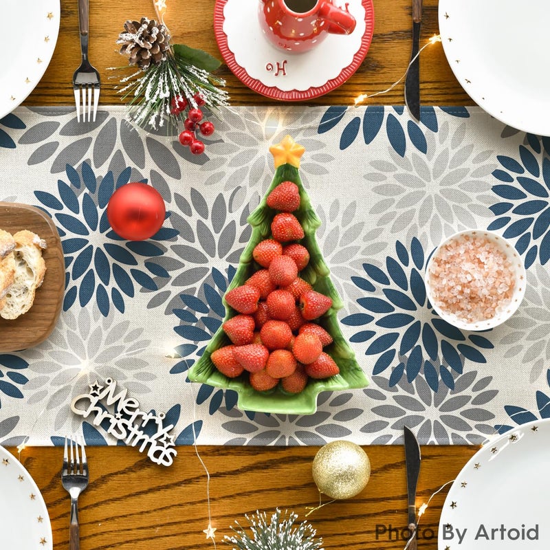 INTEX HOME Velvet Floral Table Runner, Soft Linen Fabric, Machine Washable, Rectangular Design, 1 Piece, 45 x 135 cm, Blue x Grey, Dining Table Decoration for Home, Events and Special Occasions - Image 4