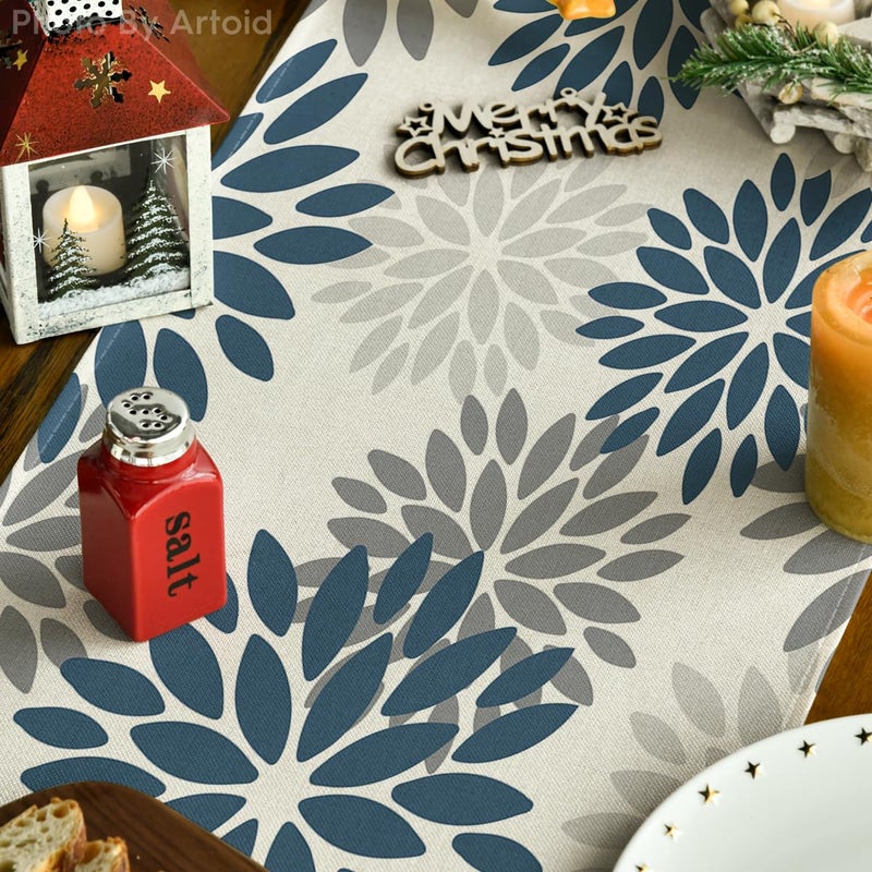 INTEX HOME Velvet Floral Table Runner, Soft Linen Fabric, Machine Washable, Rectangular Design, 1 Piece, 45 x 135 cm, Blue x Grey, Dining Table Decoration for Home, Events and Special Occasions - Image 3