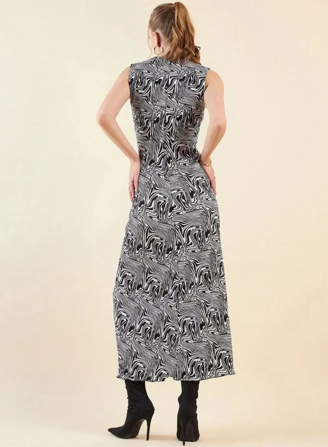 Freehand  Women Regular Fit Marble Printed Round Neck Sleeveless Maxi Dress for Women | Best Price UAE
