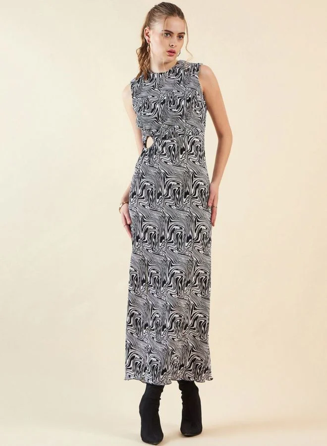 Freehand  Women Regular Fit Marble Printed Round Neck Sleeveless Maxi Dress for Women | Best Price UAE