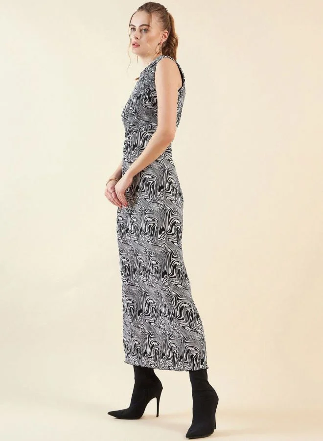 Freehand  Women Regular Fit Marble Printed Round Neck Sleeveless Maxi Dress for Women | Best Price UAE