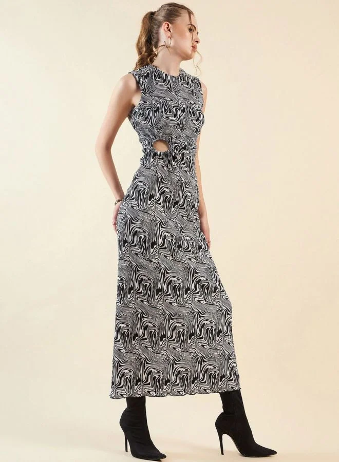 Freehand  Women Regular Fit Marble Printed Round Neck Sleeveless Maxi Dress for Women | Best Price UAE