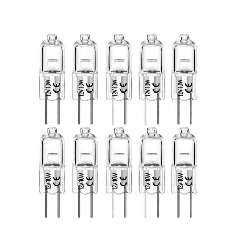 12vmonster 10 Pack Crystal Clear 4MM Wide 20 Watt AC DC 12V T3 Light Bulb Replacement JC G4 2 Pin Base Halogen Kitchen Table Pendant Lamp 12 Volt 20W Bi-Pin Warm Clear Bright White Landscape Desk Lighting - Image 1