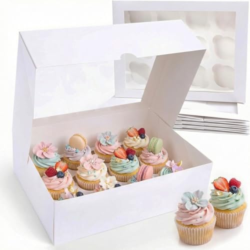 VGOODALL 3PCS White Cupcake Container 12 Count with Window Boxes Holding 36 Pastry Box for Birthday Holiday Party Bakery Supplies - Image 1