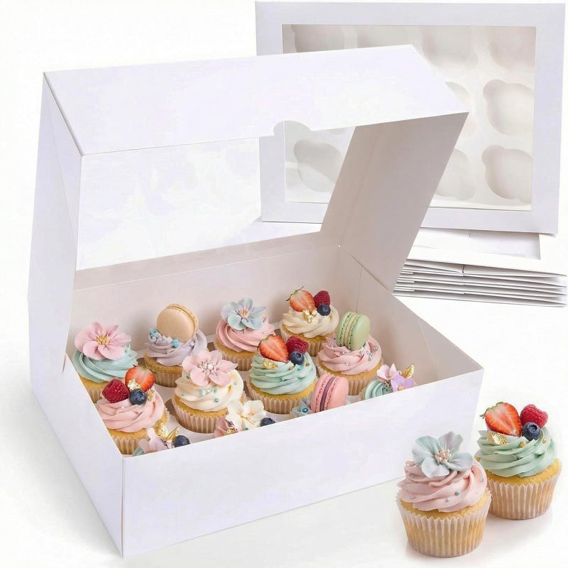 VGOODALL 3PCS White Cupcake Container 12 Count with Window Boxes Holding 36 Pastry Box for Birthday Holiday Party Bakery Supplies - Image 2
