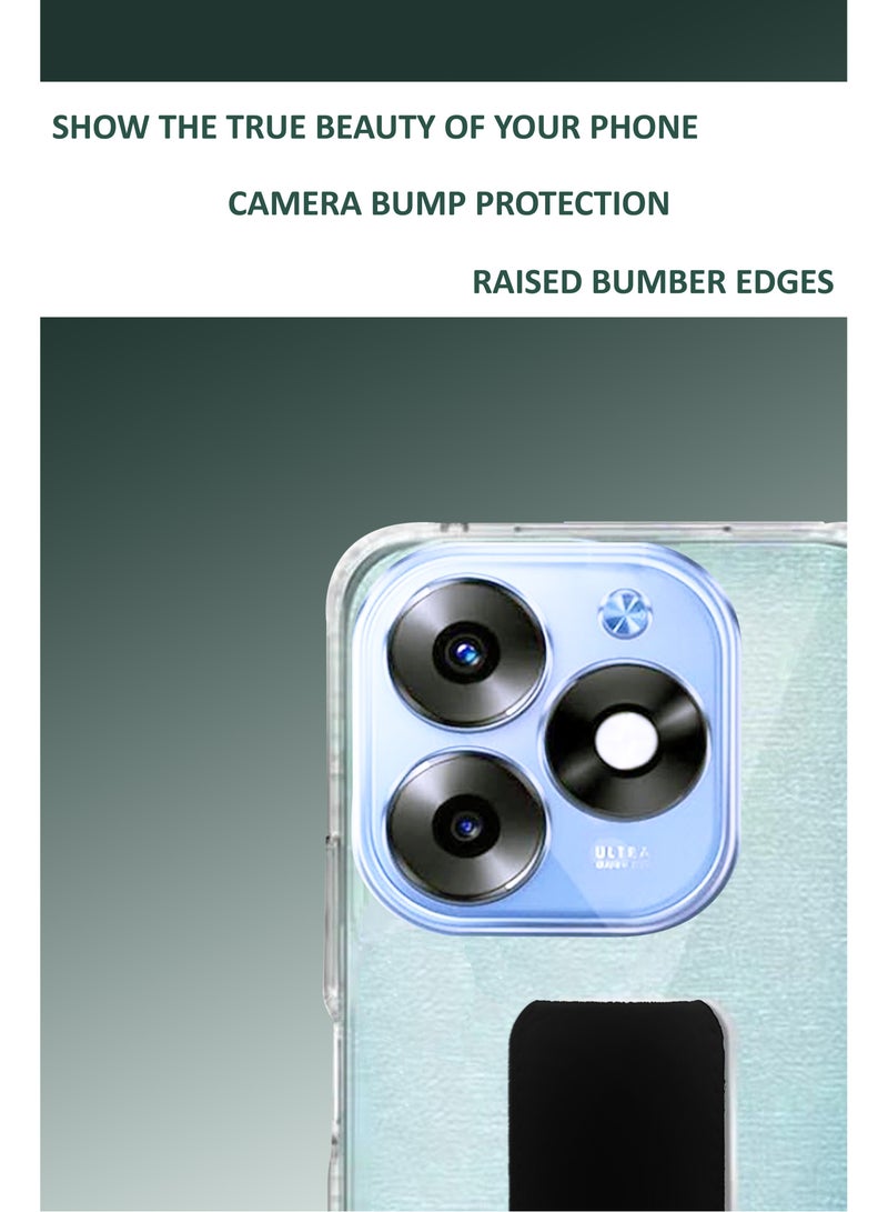 جراب شفاف مقاوم للصدمات من السيليكون مع حامل قبضة اليد وحامل لهاتف Itel A50 4G - شفاف/أسود - Image 2