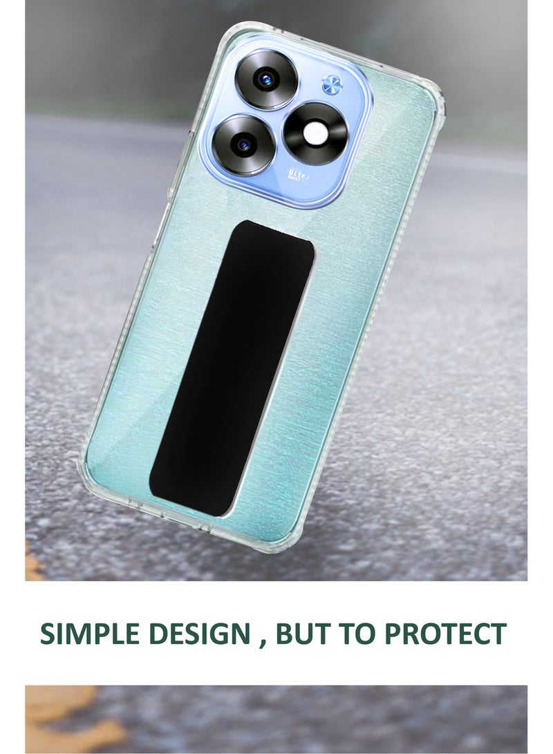 جراب شفاف مقاوم للصدمات من السيليكون مع حامل قبضة اليد وحامل لهاتف Itel A50 4G - شفاف/أسود - Image 3