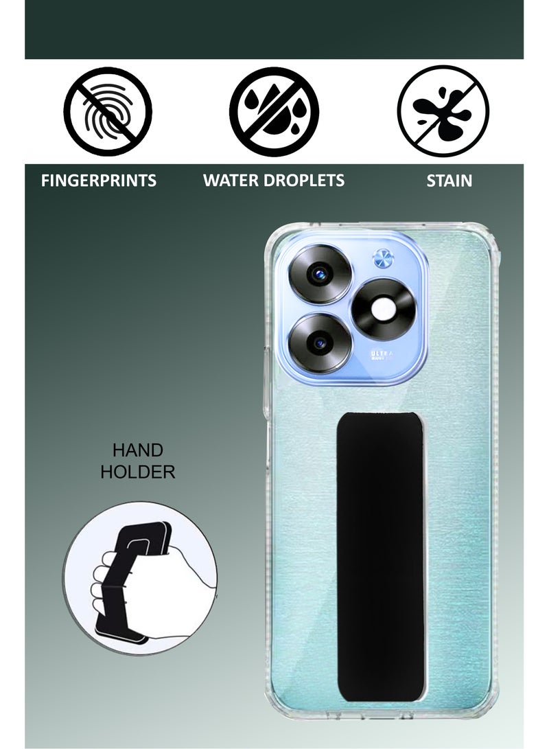 جراب شفاف مقاوم للصدمات من السيليكون مع حامل قبضة اليد وحامل لهاتف Itel A50 4G - شفاف/أسود - Image 4