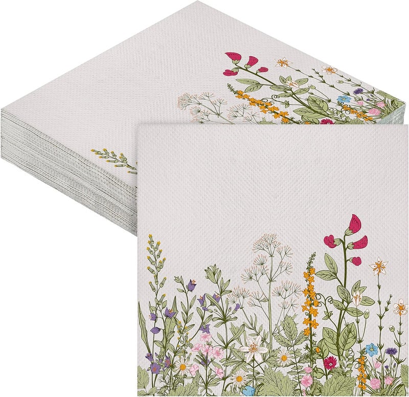 Aodaer 48 Pieces Disposable Fall Paper Napkins, Decoupage Napkins, 13" x 13" Unfolded Garden Party Napkin, Cocktail Dinner Napkin Set for Wedding Birthday Tea Party Supplies - Image 1