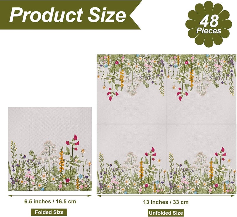 Aodaer 48 Pieces Disposable Fall Paper Napkins, Decoupage Napkins, 13" x 13" Unfolded Garden Party Napkin, Cocktail Dinner Napkin Set for Wedding Birthday Tea Party Supplies - Image 2