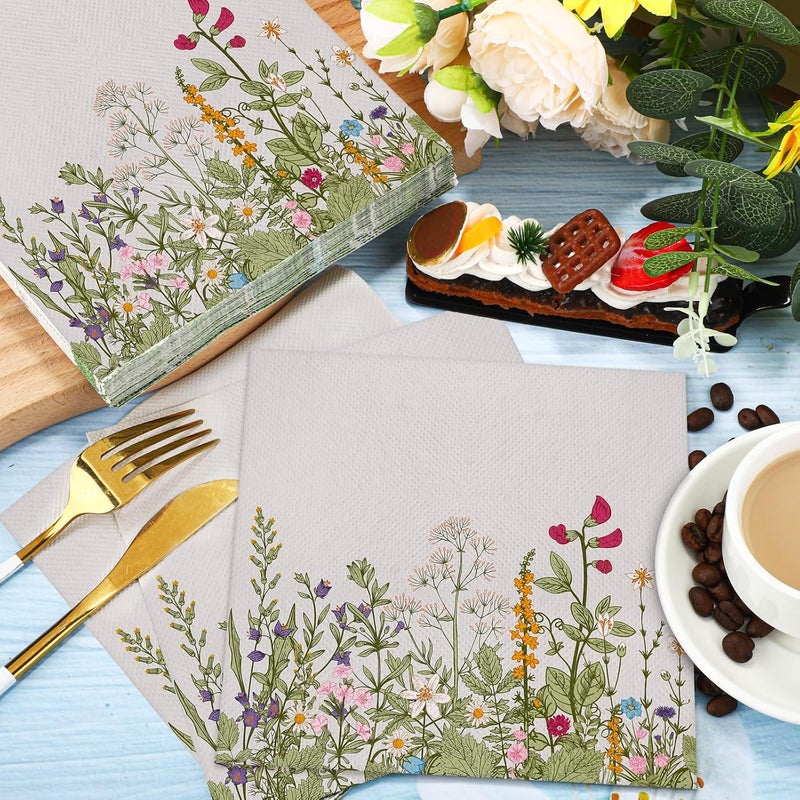 Aodaer 48 Pieces Disposable Fall Paper Napkins, Decoupage Napkins, 13" x 13" Unfolded Garden Party Napkin, Cocktail Dinner Napkin Set for Wedding Birthday Tea Party Supplies - Image 4