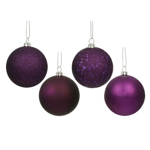 18Ct Purple Plum 4-Finish Shatterproof Christmas Ball Ornaments 1.25"" (30Mm)