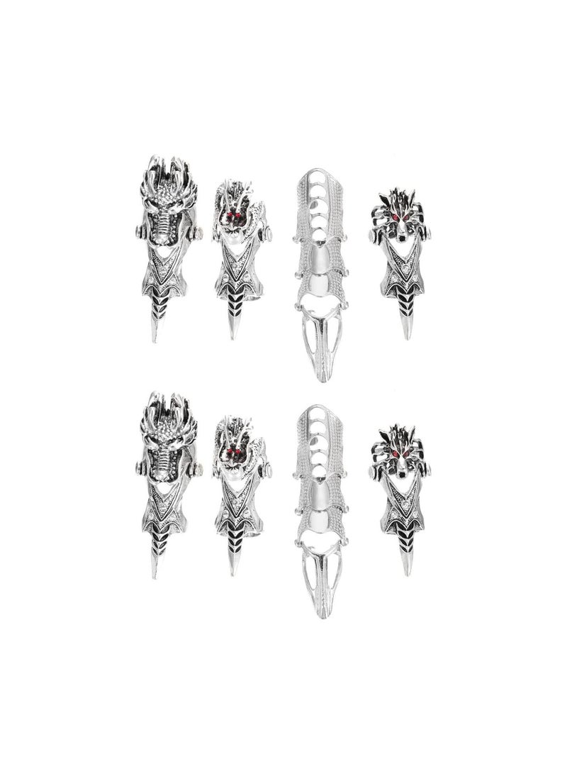 GGOOT 8 Pcs Knuckle Joint Full Finger Ring Halloween Vintage Punk Rings Skull Activity Ring Gothic Claw Finger Rings for Men Woman - Image 1