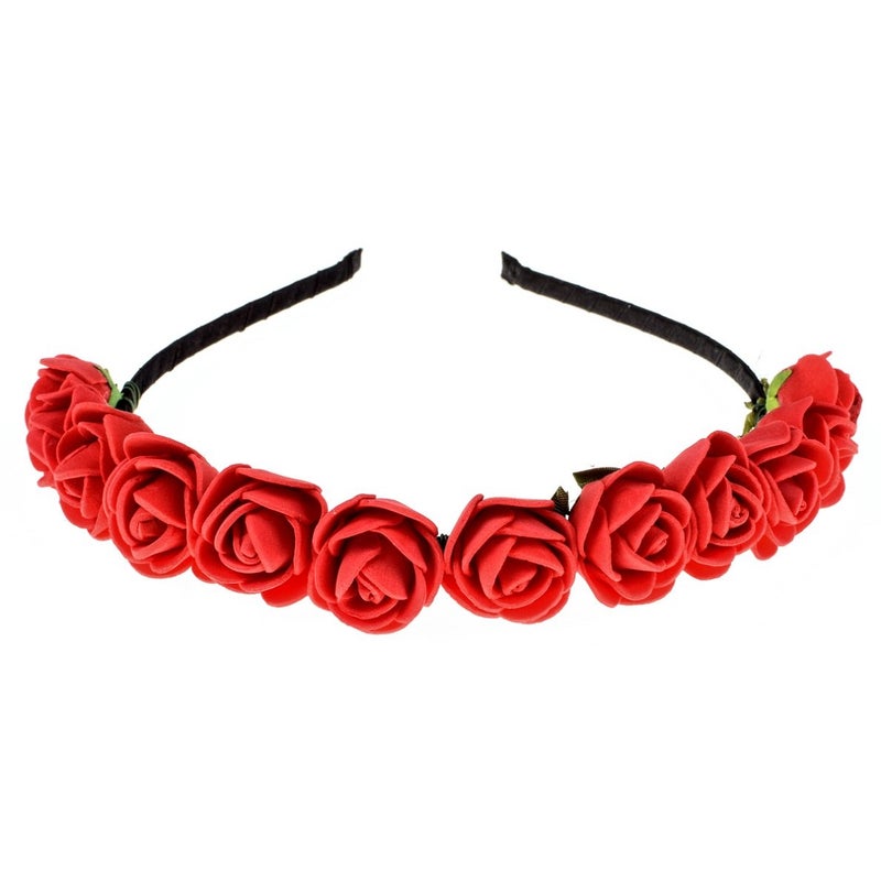 Love Sweety BOHO Floral Crown Rose Flower Headband Hair Wreath Red