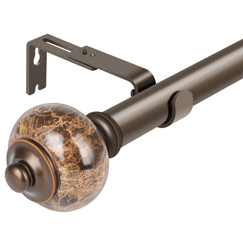 Window Curtain Rod with Marbled Finial (36-72", Polished Bronze)