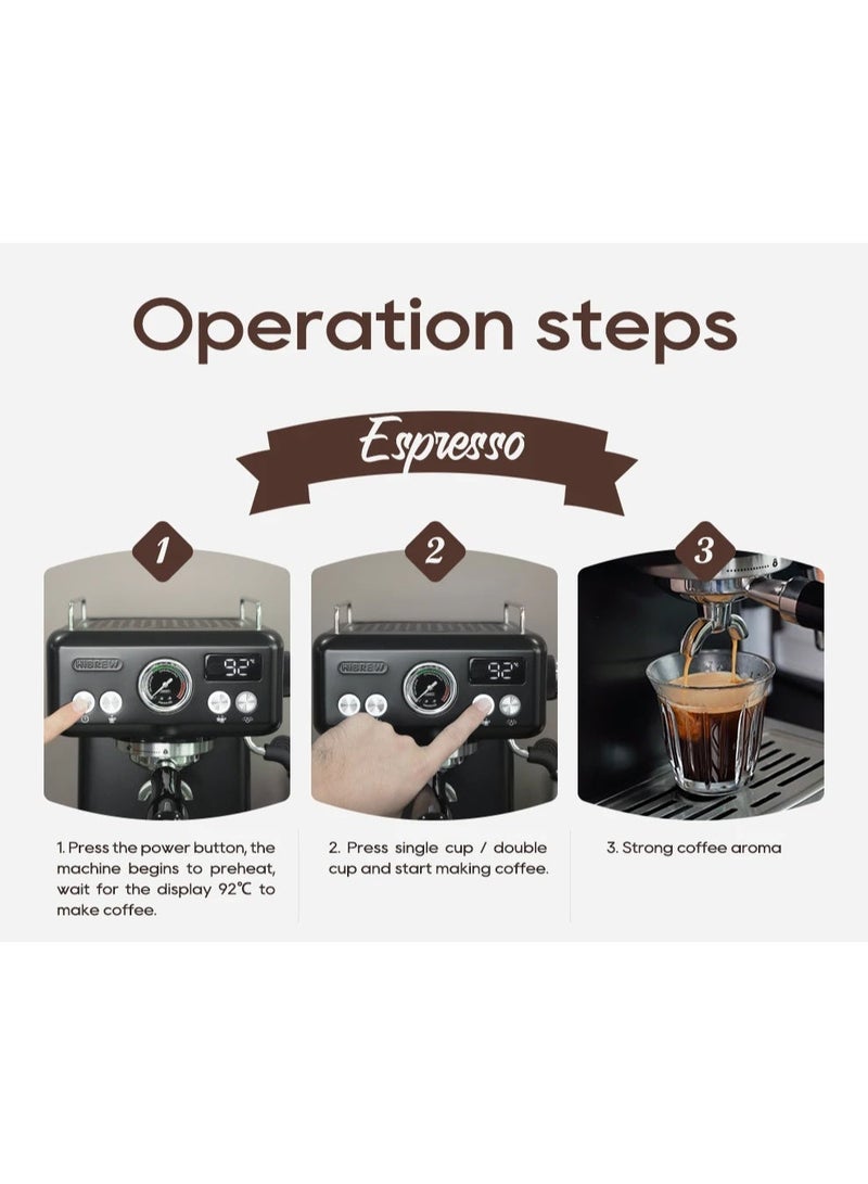 HiBREW Espresso Machine, 19 Bar Stainless Steel Coffee Maker with Steam Wand, 58mm Portafilter, 1.8L Water Tank - Image 5