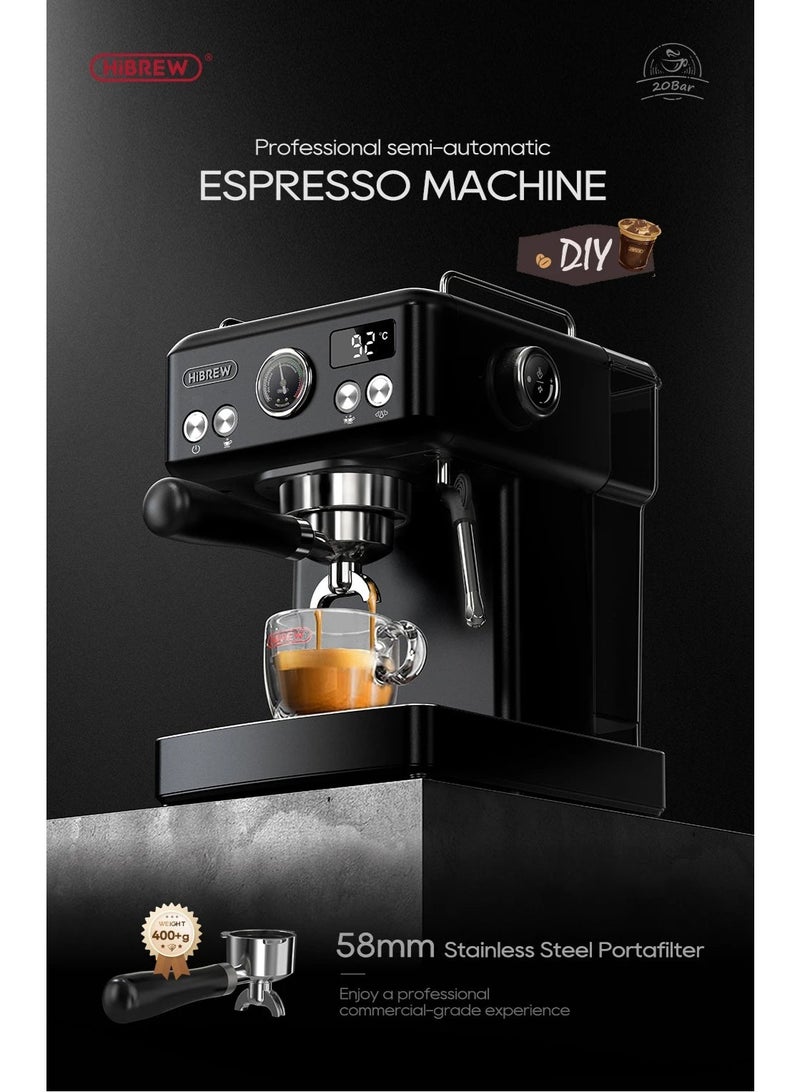 HiBREW Espresso Machine, 19 Bar Stainless Steel Coffee Maker with Steam Wand, 58mm Portafilter, 1.8L Water Tank - Image 2