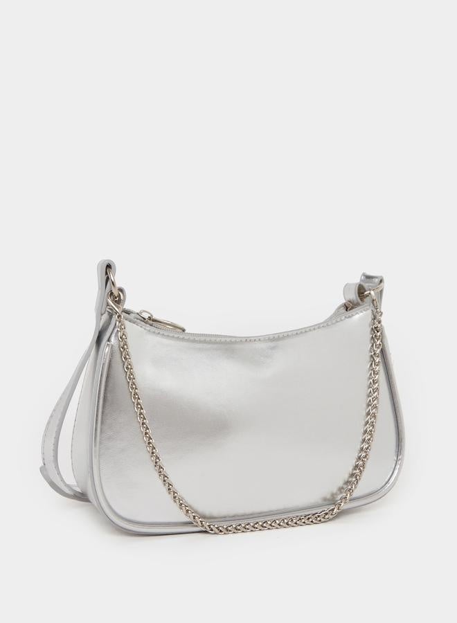 Styli Metallic Chain Shoulder Bag with Zip Closure - Image 2