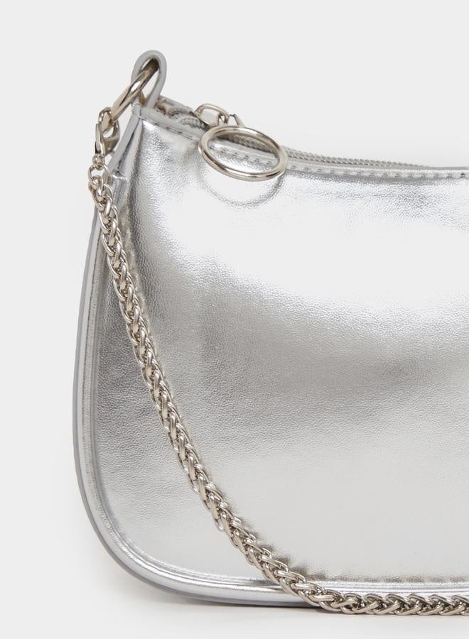 Styli Metallic Chain Shoulder Bag with Zip Closure - Image 4