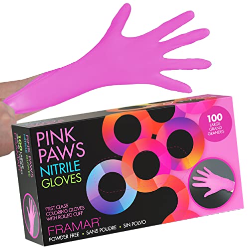 FRAMAR Pink Gloves Disposable Latex Free Large – Nitrile Gloves Large, Non Latex, Powder Free, Guantes De Nitrilo, For Hair Dye, Salon, Cleaning, Tattoo, Food Prep, Extra Durable – 100 Pack - Image 1
