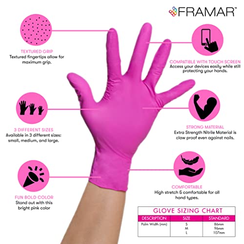 FRAMAR Pink Gloves Disposable Latex Free Large – Nitrile Gloves Large, Non Latex, Powder Free, Guantes De Nitrilo, For Hair Dye, Salon, Cleaning, Tattoo, Food Prep, Extra Durable – 100 Pack - Image 2