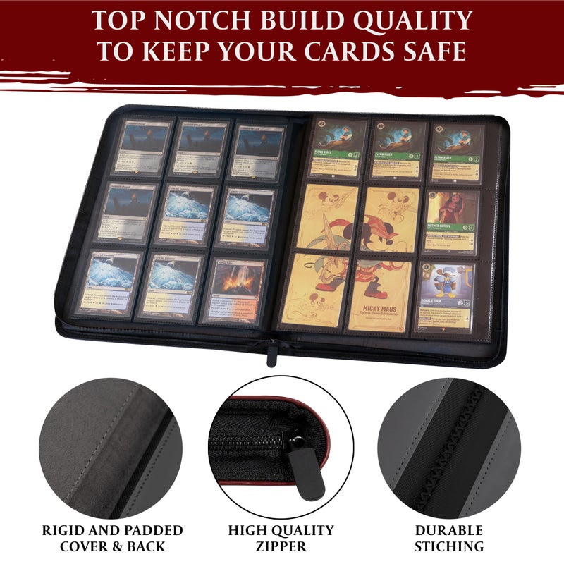 lynx حافظة بطاقات التداول - ألبوم 9 جيوب بسحاب - 360 جيب تحميل جانبي لألعاب TCG - جلد PU ثلاثي الأبعاد - لألعاب بطاقات MTG وديزني لوركانا وماجيك ذا غاثرينغ وبوكيمون - هدايا ملحقات الكتب - أزرق - Image 4