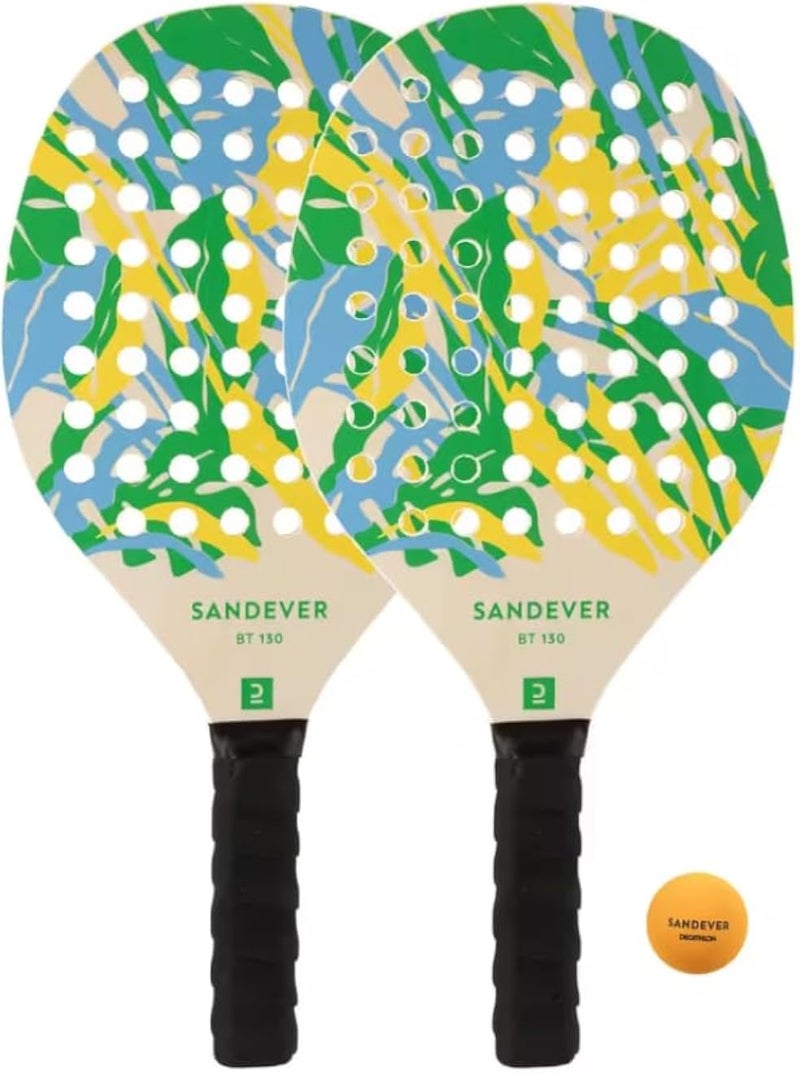 BT 130 Beach Tennis Racquet Set with Ball, 2-Pack, Green and Blue Pattern