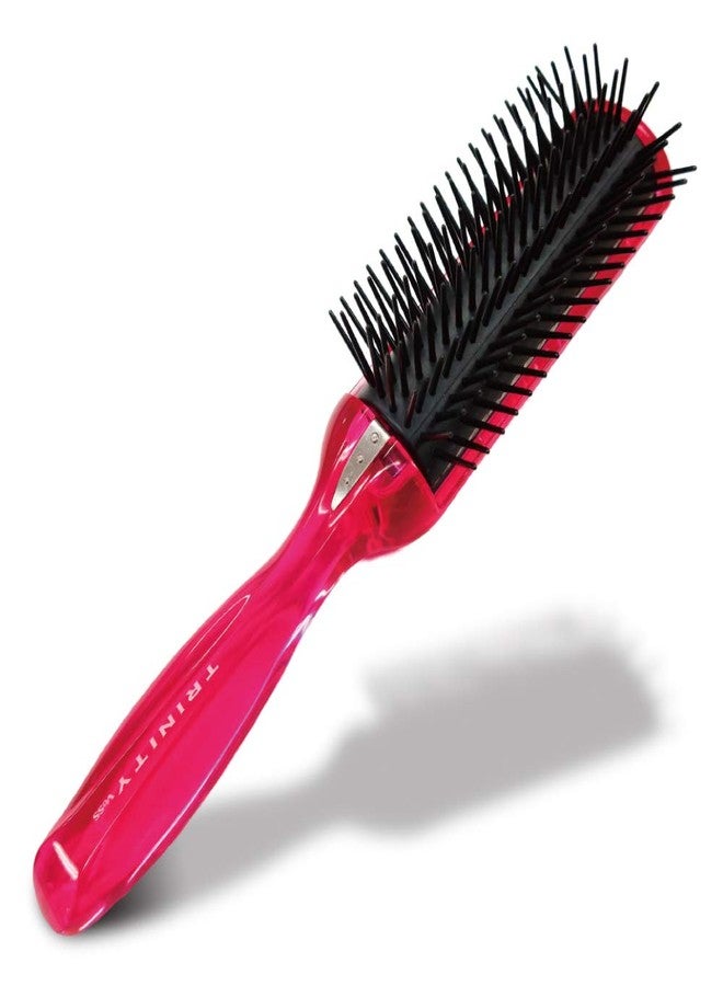 BS Anti Static Hairbrush [Made in Japan] 7 Row Curly Hair Brush for Styling, Blow-Drying, and Detangling, Static Free Hair Brushes for Women (Pink) - Image 1