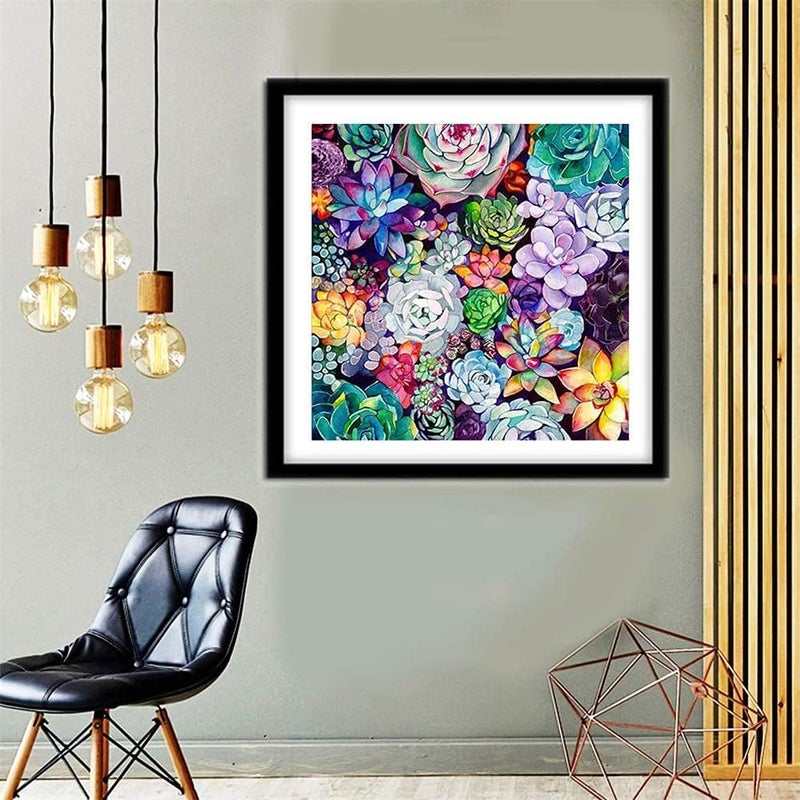 Luckam أطقم رسم الماس 5D DIY للبالغين، حفر كامل دائري - تطريز كريستالي بالأحجار الكريمة، صنع الموزاييك لنباتات السكسولنت الملونة، فن الماس، ديكور المنزل (15.7 × 15.7 بوصة) - Image 3